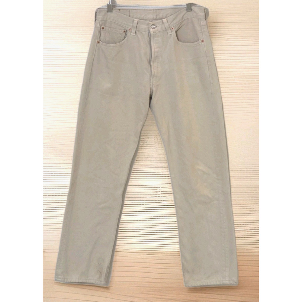 Vintage Levis 501 Jeans Mens 32x34 Beige Tan Denim Khaki ButtonFly USA Made 1998